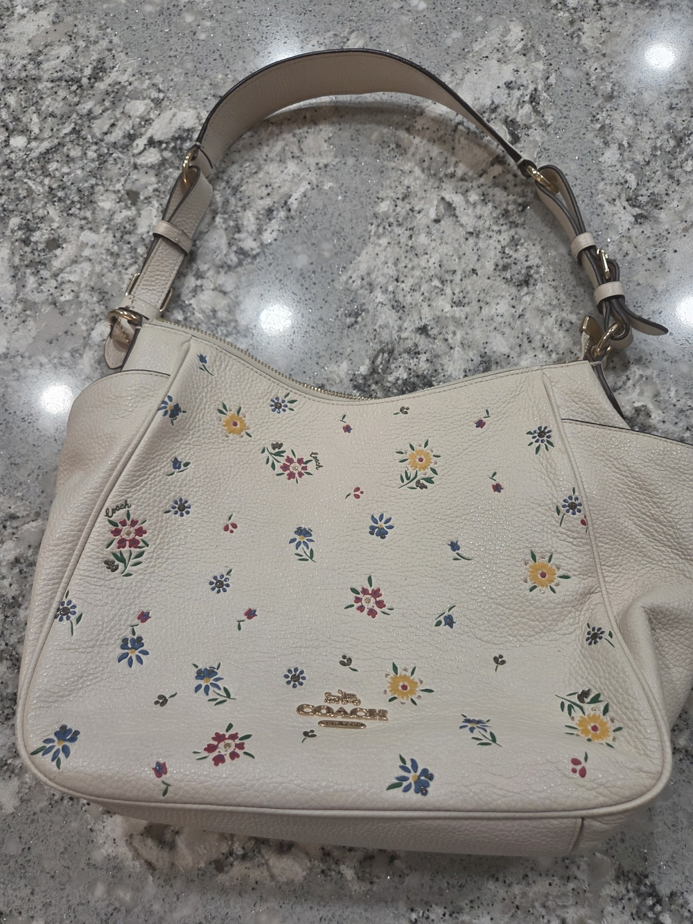 Coach Floral Print Cream Leather Shoulder Bag
